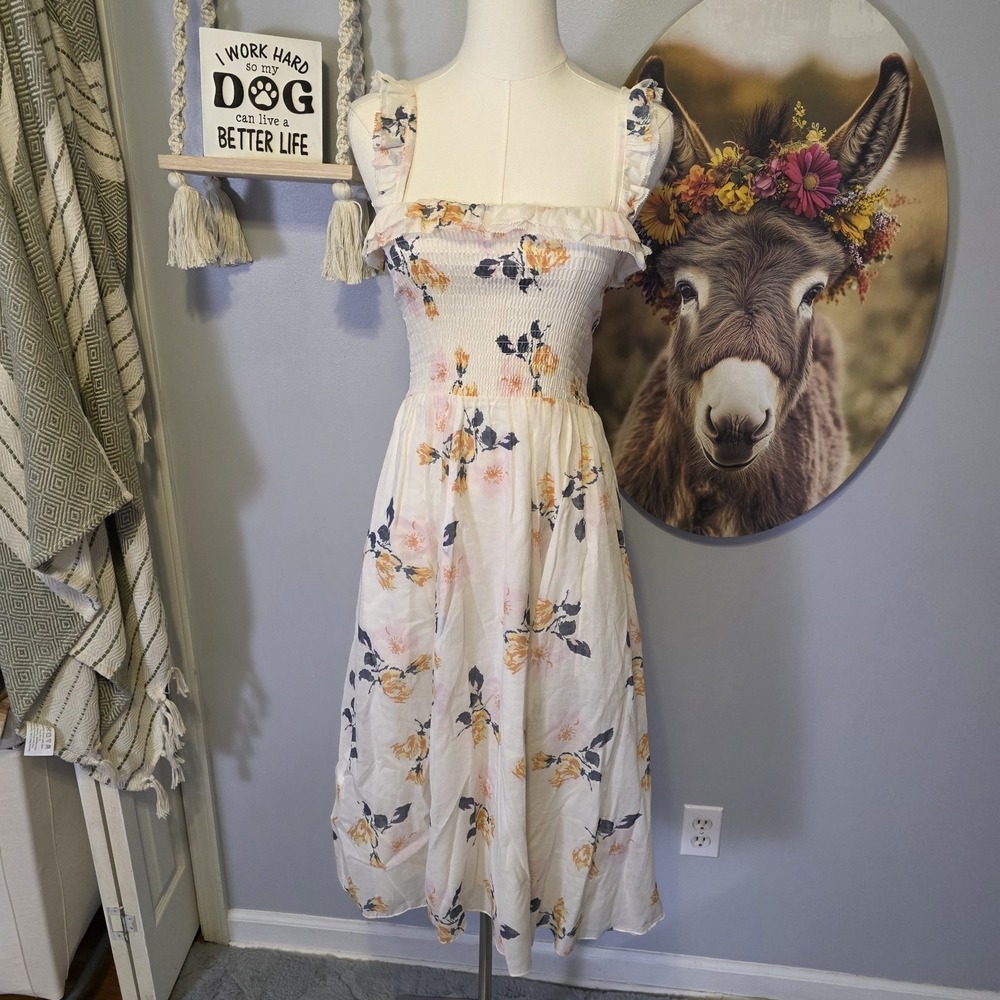 Polo Ralph Lauren Smocked Bodice Day Dress Size XS Floral Charming Cottage Sun